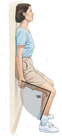 Mulher de pé com as costas contra a parede, deslizando para baixo da parede com os joelhos dobrados em ângulo de 90 graus.