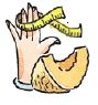 Uma fatia de melão 2 polegadas é sobre a largura de três dedos.